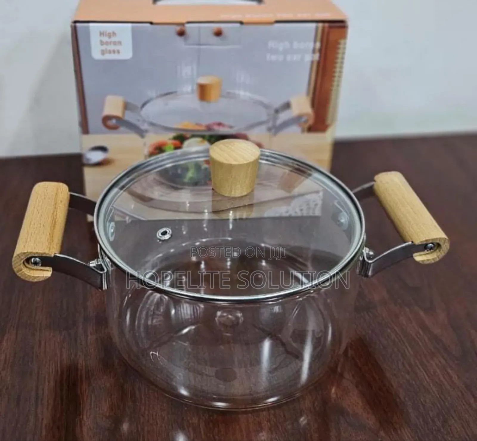 2 Wooden Handle High Boron Heavy Borosilicate Glass Cookware