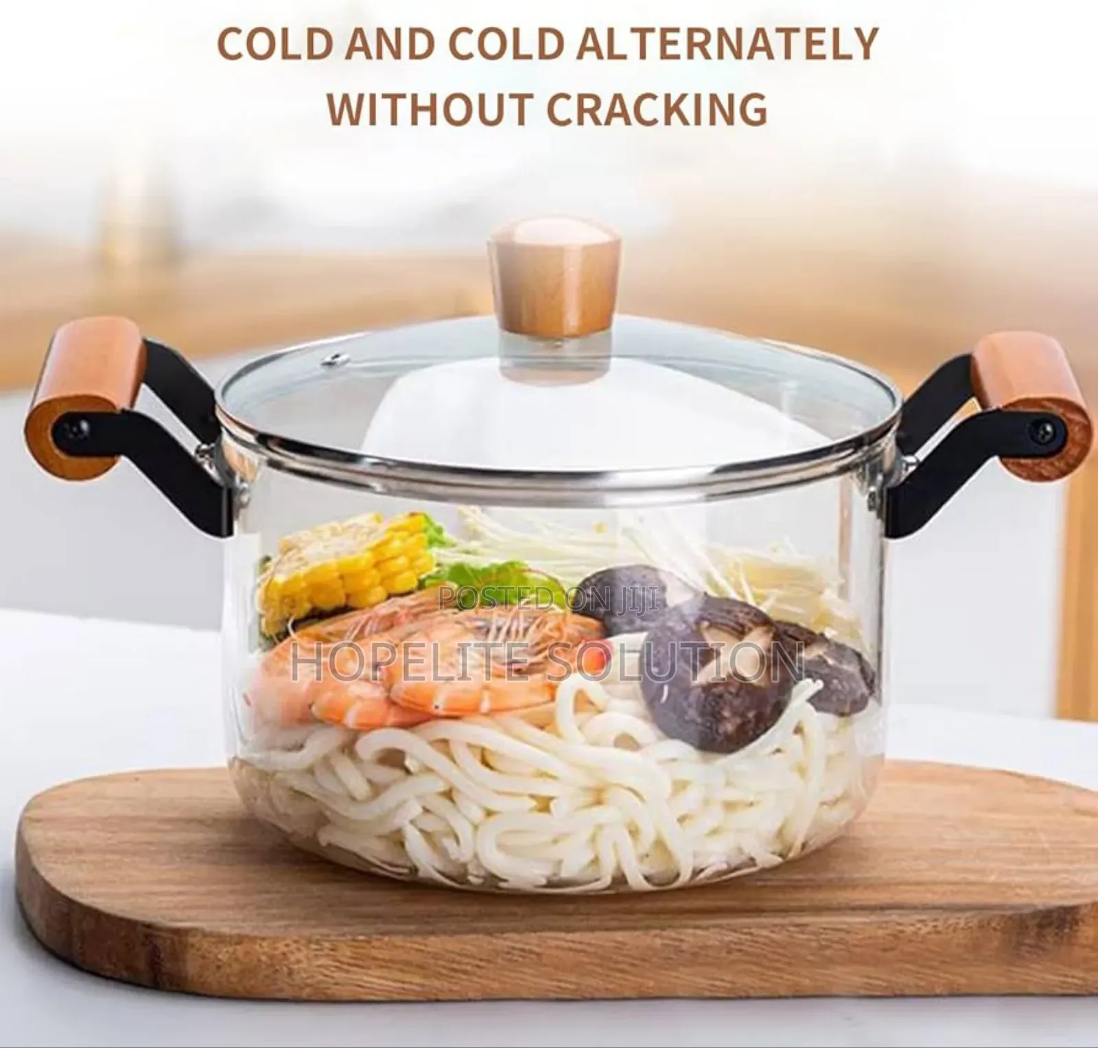 2 Wooden Handle High Boron Heavy Borosilicate Glass Cookware