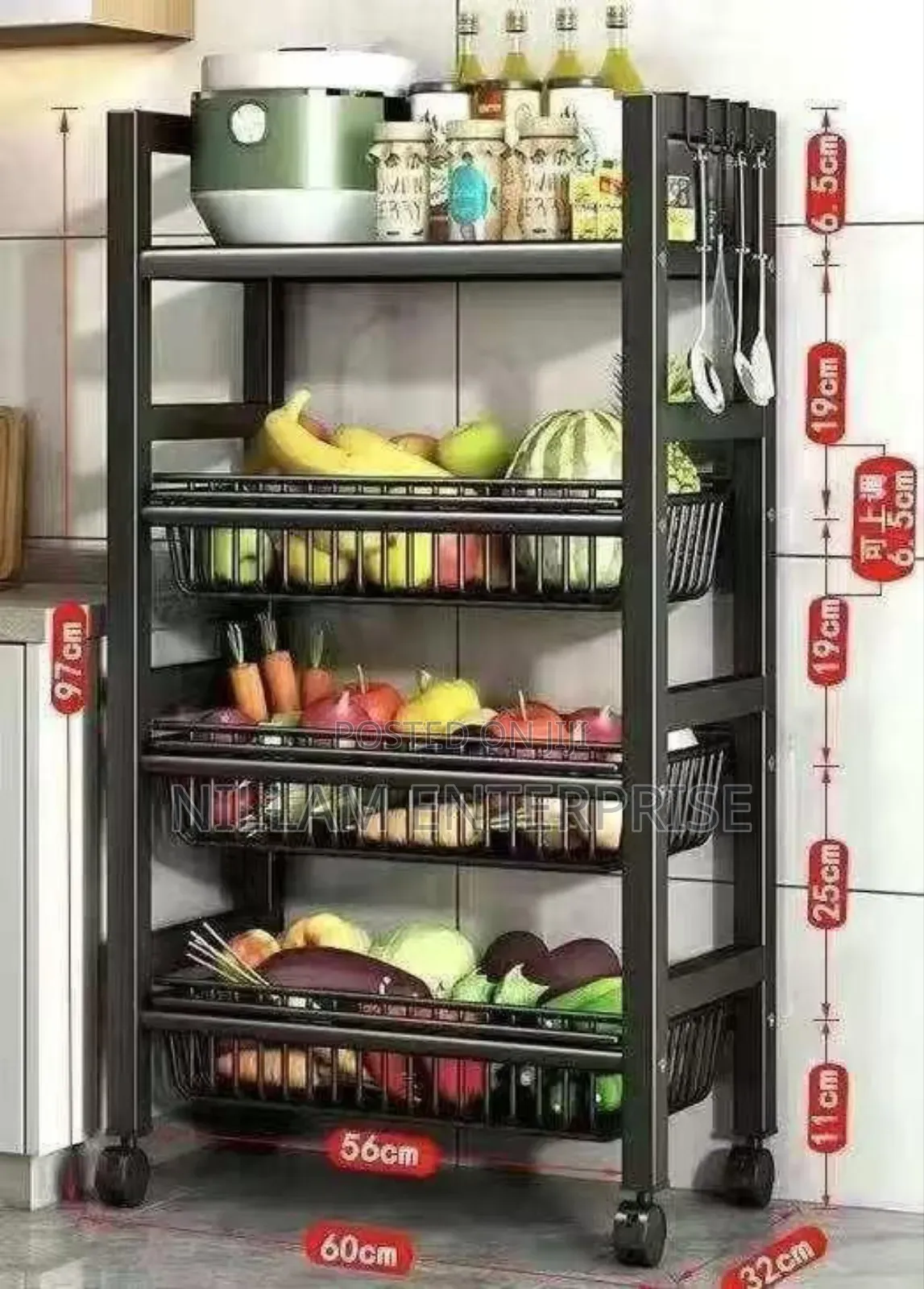 Heavy Metallic Vegetable Rack With Movable Wheels