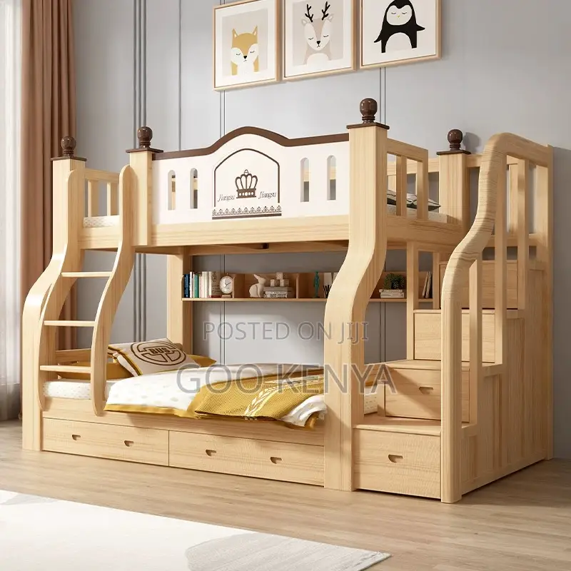 Home Bed; Space-saving Wooden Twin Bunk Bed For Children’S Rooms
