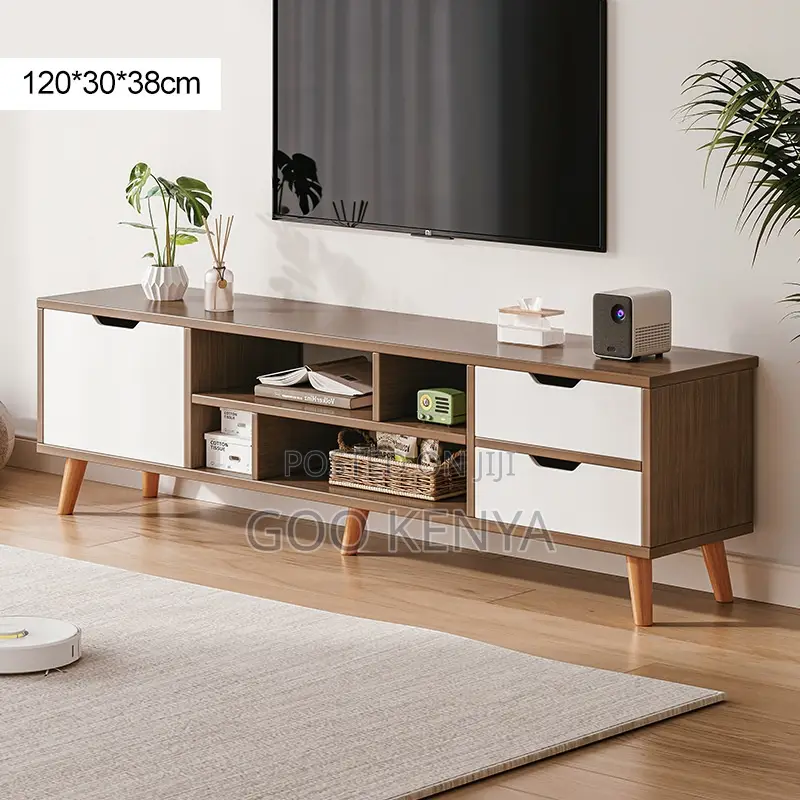 Home Tv Console; Adjustable Wooden Tv Stand With Shelves And Drawers
