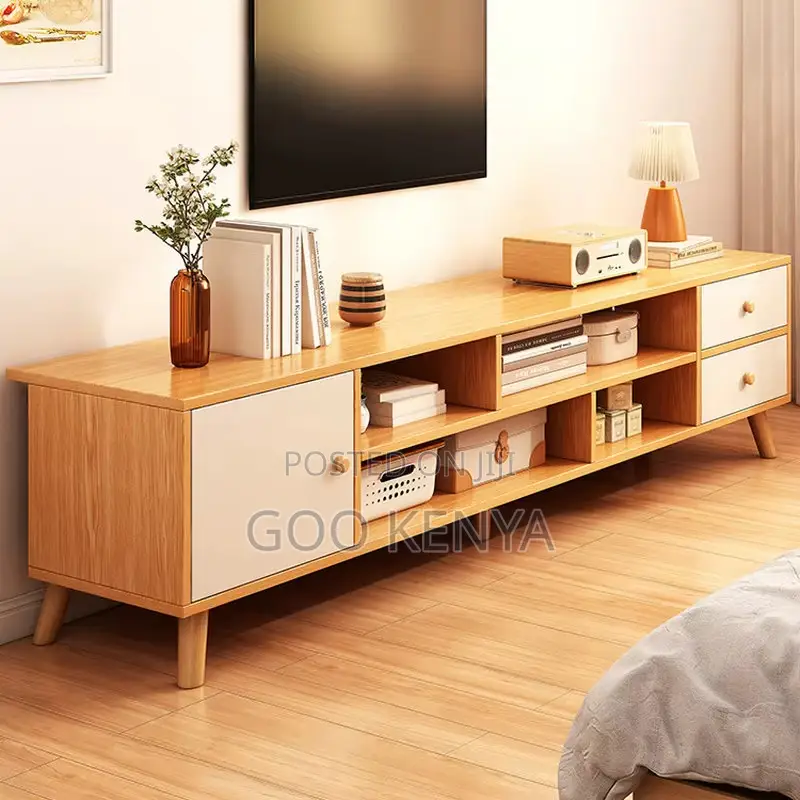 Home Tv Console; Adjustable Wooden Tv Stand With Shelves And Drawers