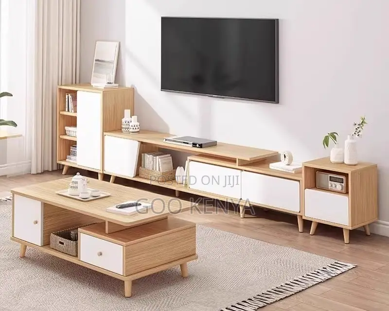 Home Tv Console; Adjustable Wooden Tv Stand With Shelves And Drawers