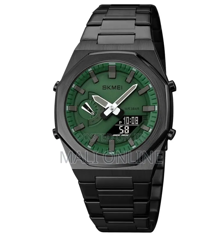 Skmei 1816 Gents Stainless Steel Watch Dual Time Analog Digital Sport