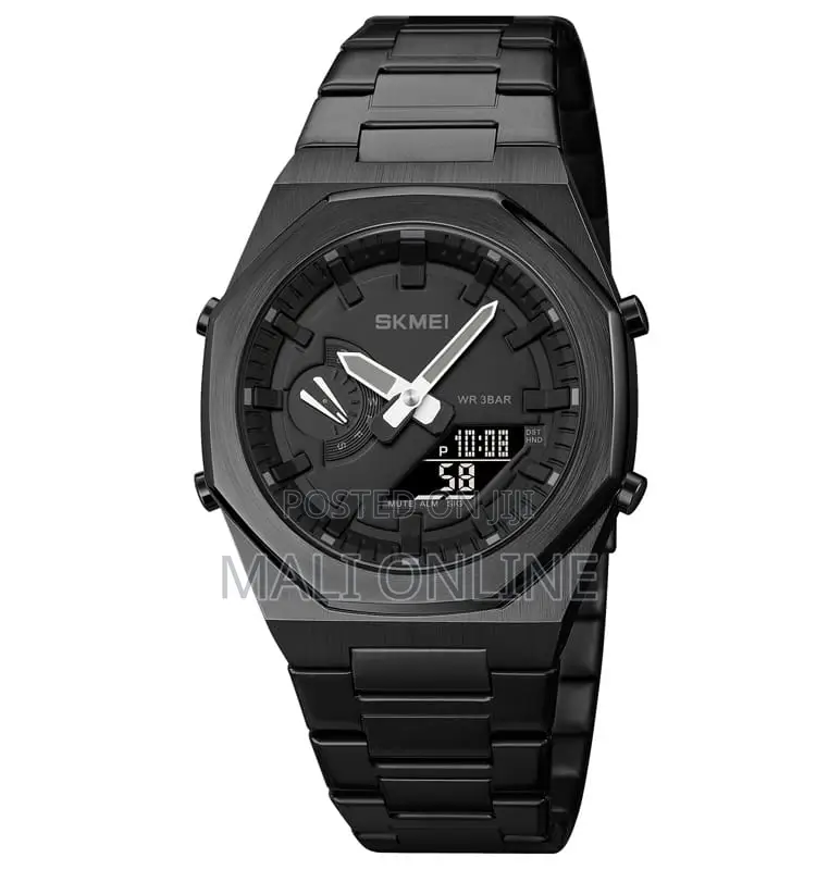 Skmei 1816 Gents Stainless Steel Watch Dual Time Analog Digital Sport