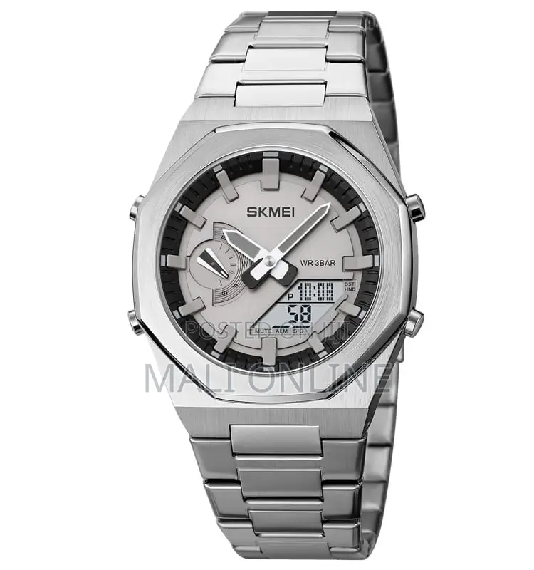 Skmei 1816 Gents Stainless Steel Watch Dual Time Analog Digital Sport