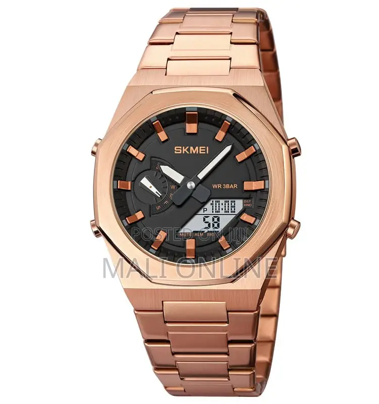 Skmei 1816 Gents Stainless Steel Watch Dual Time Analog Digital Sport