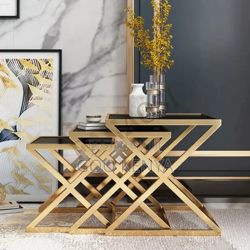 Home Table Set; 3-piece Square Nesting Table Set With Tempered Glass