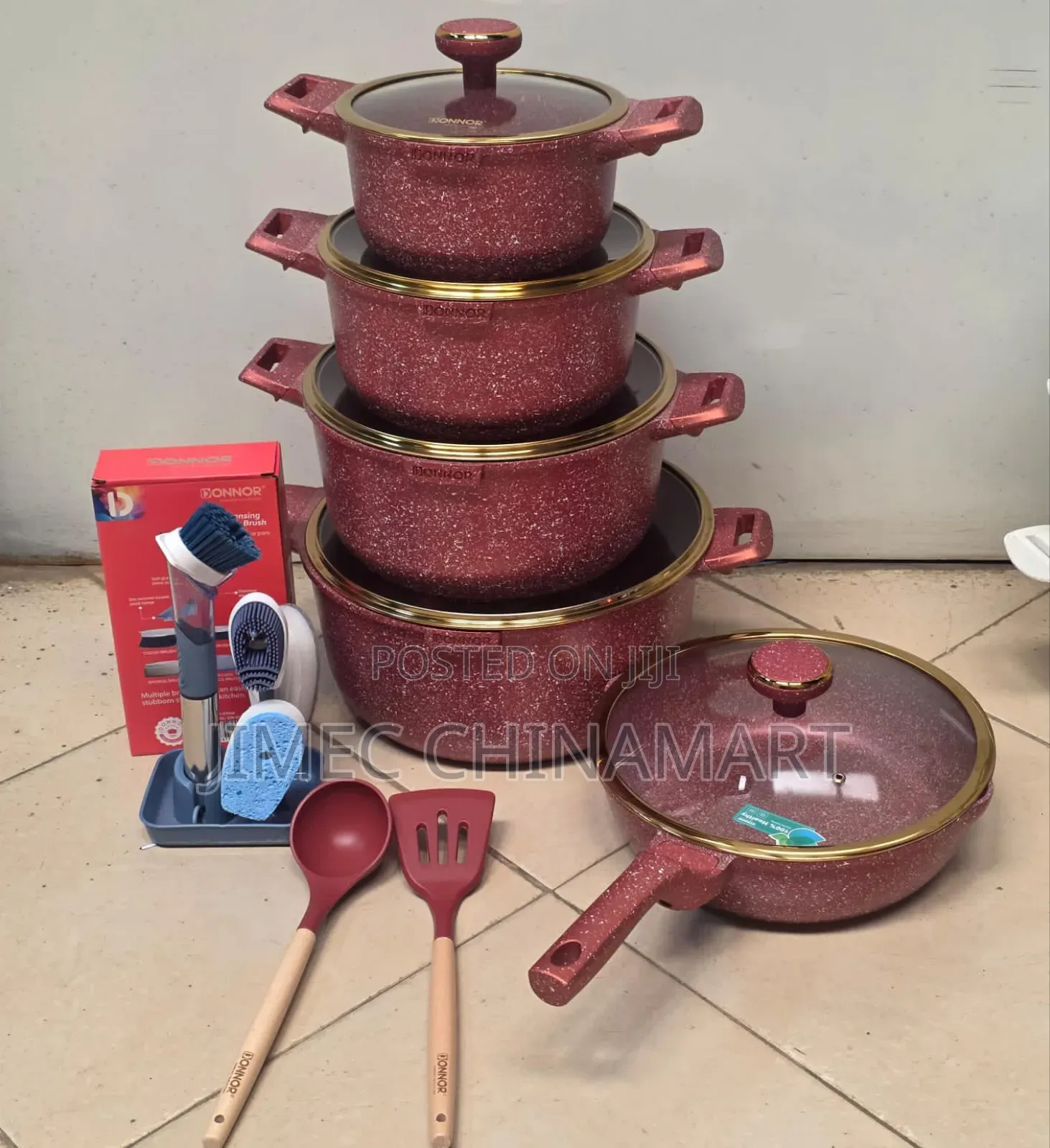Red Wine 12pcs Donnor Vera Granite Non-Stick Cookware Set