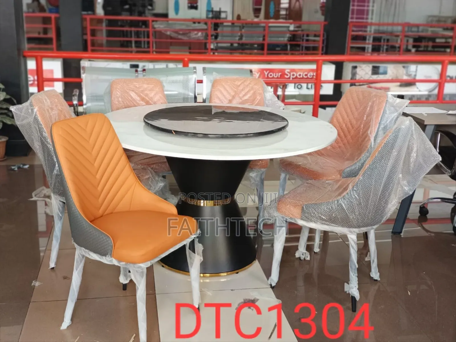 Executive Round Marble Glass Top Six Sitter Dinning Table