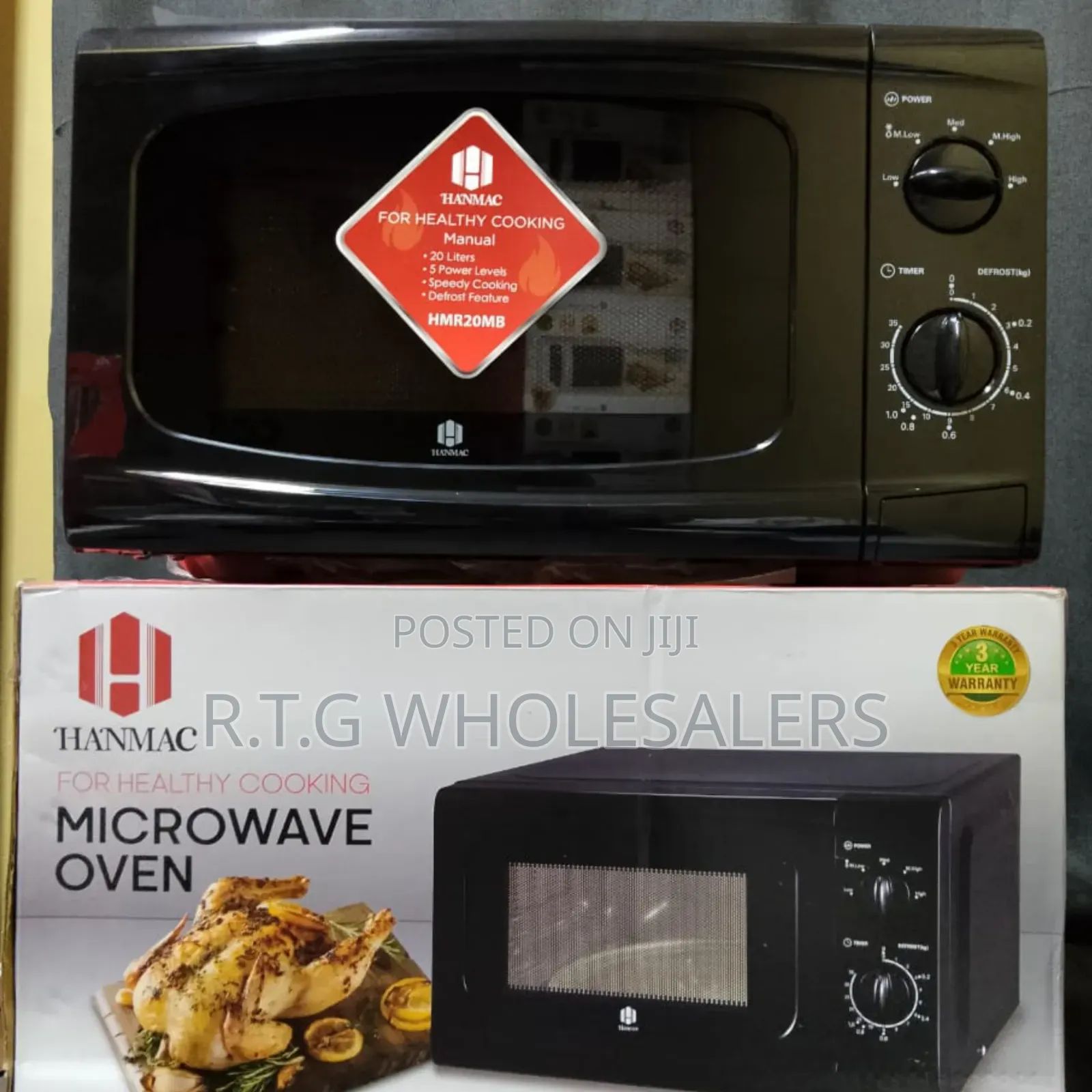 Hanmac 20l Manual Microwave – Black White, 3‐Year Warranty