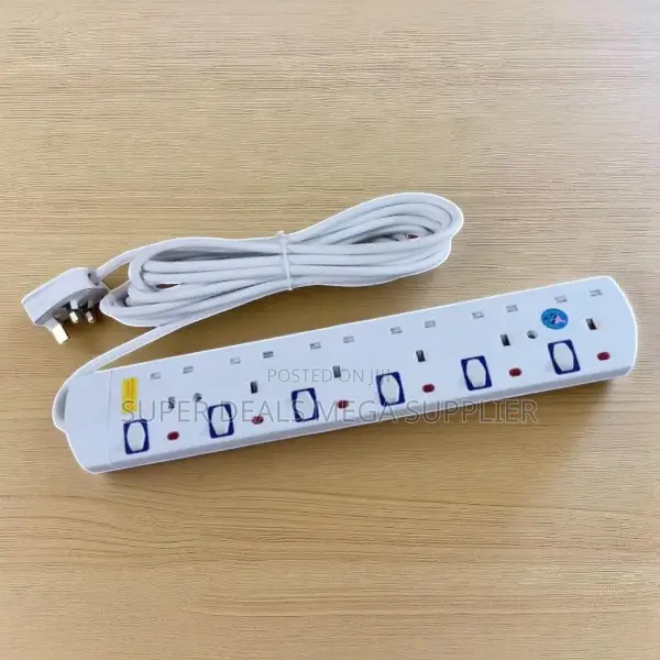 JSB 6 Way Multi Plug Safety Outlet Board 5m Cable Power Extension