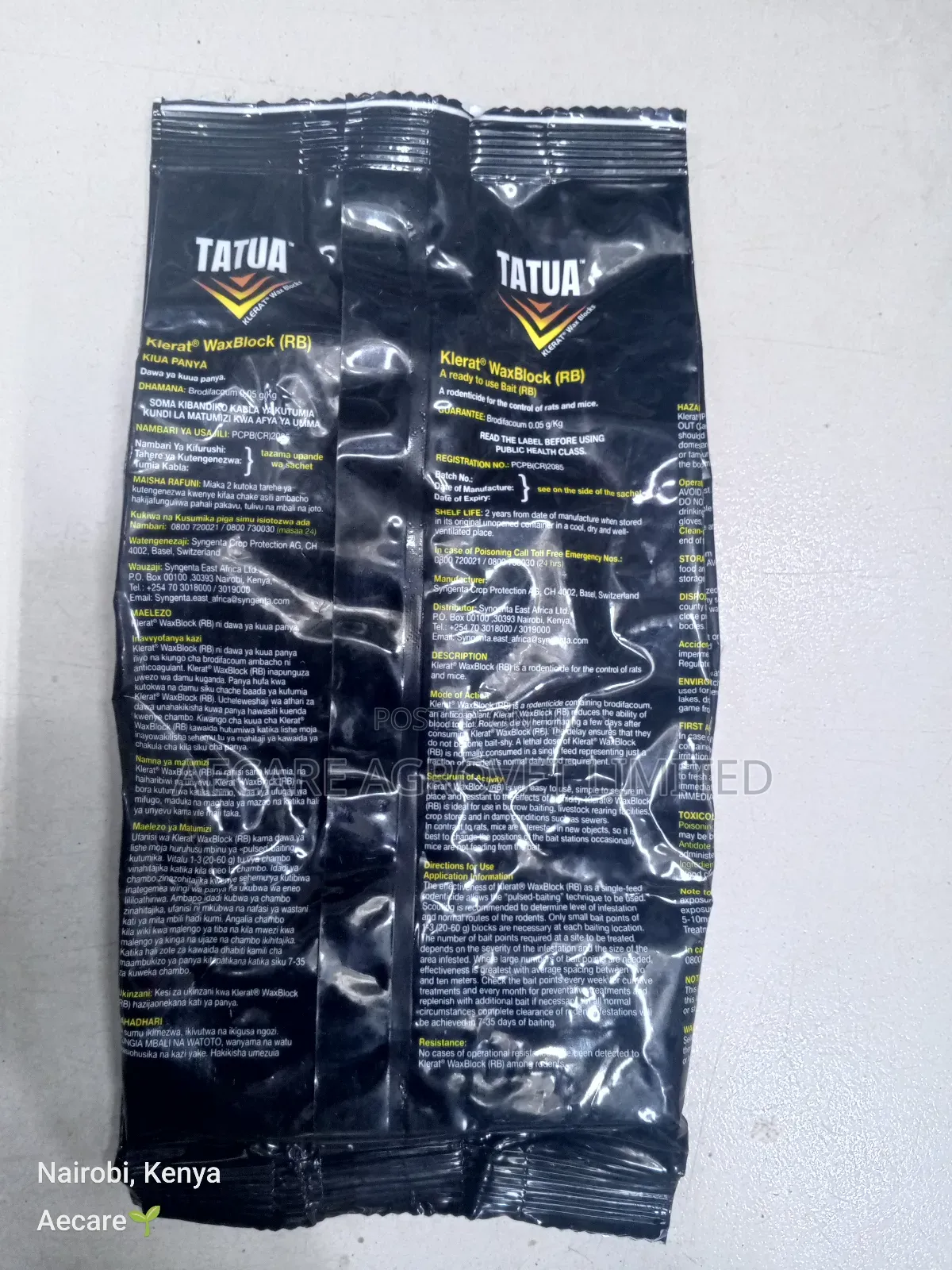 Tatua Klerat Wax Blocks Rat / Mice Poison Rodenticide 100gram 5blocks