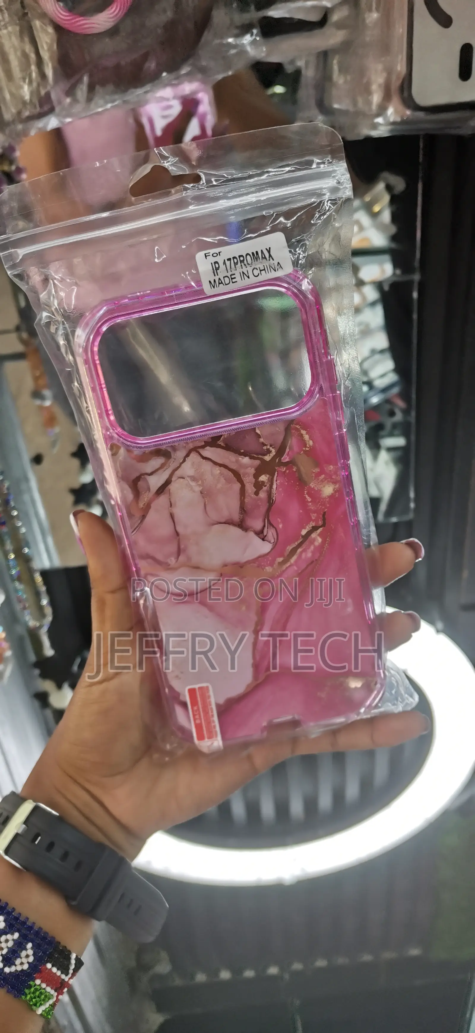 Spicon Pink Marble Phone Case With Gold Cover for iPhone 17 Pro Max