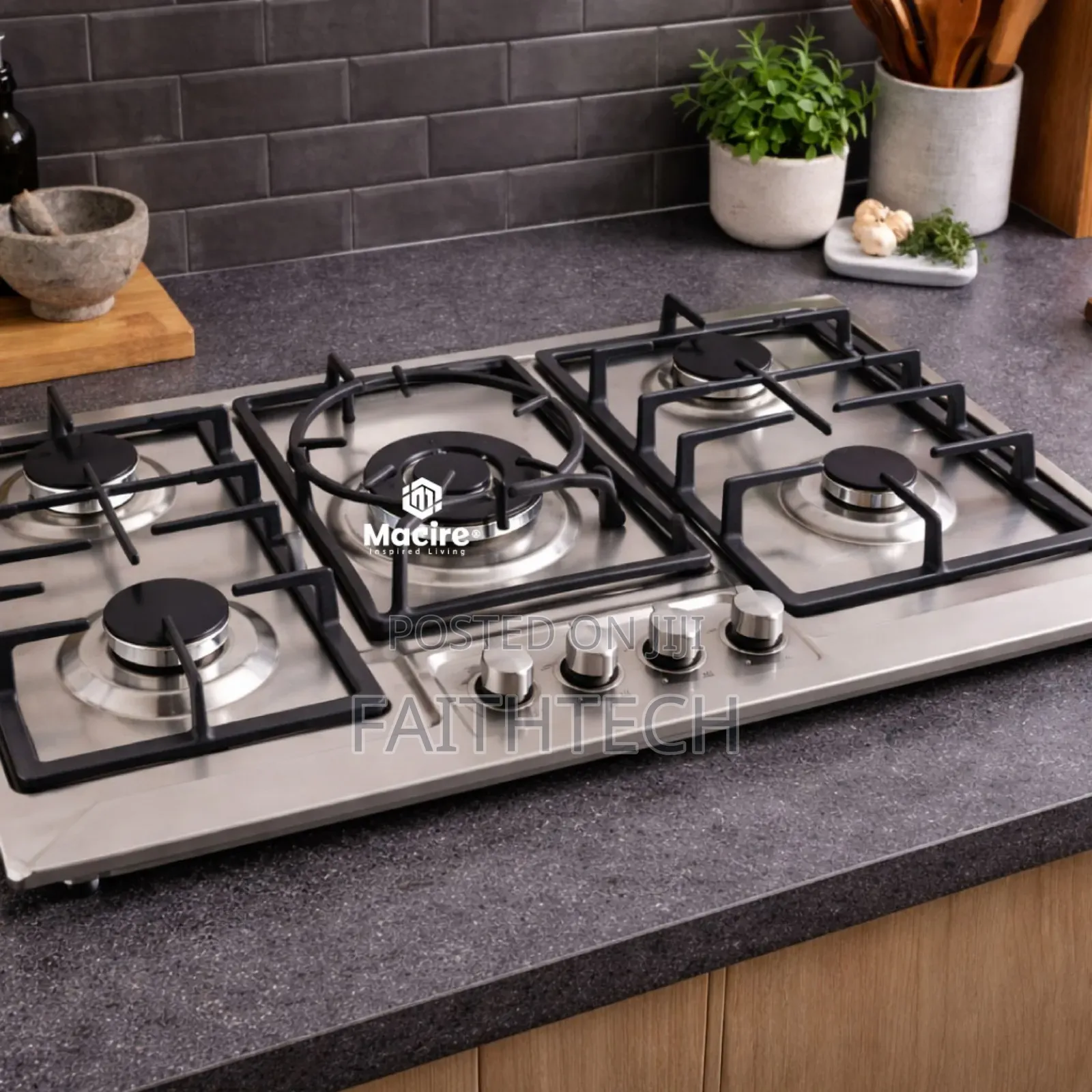 Bolesi Inbuilt 5 Burner Full Gas Tampared Glass Cooker