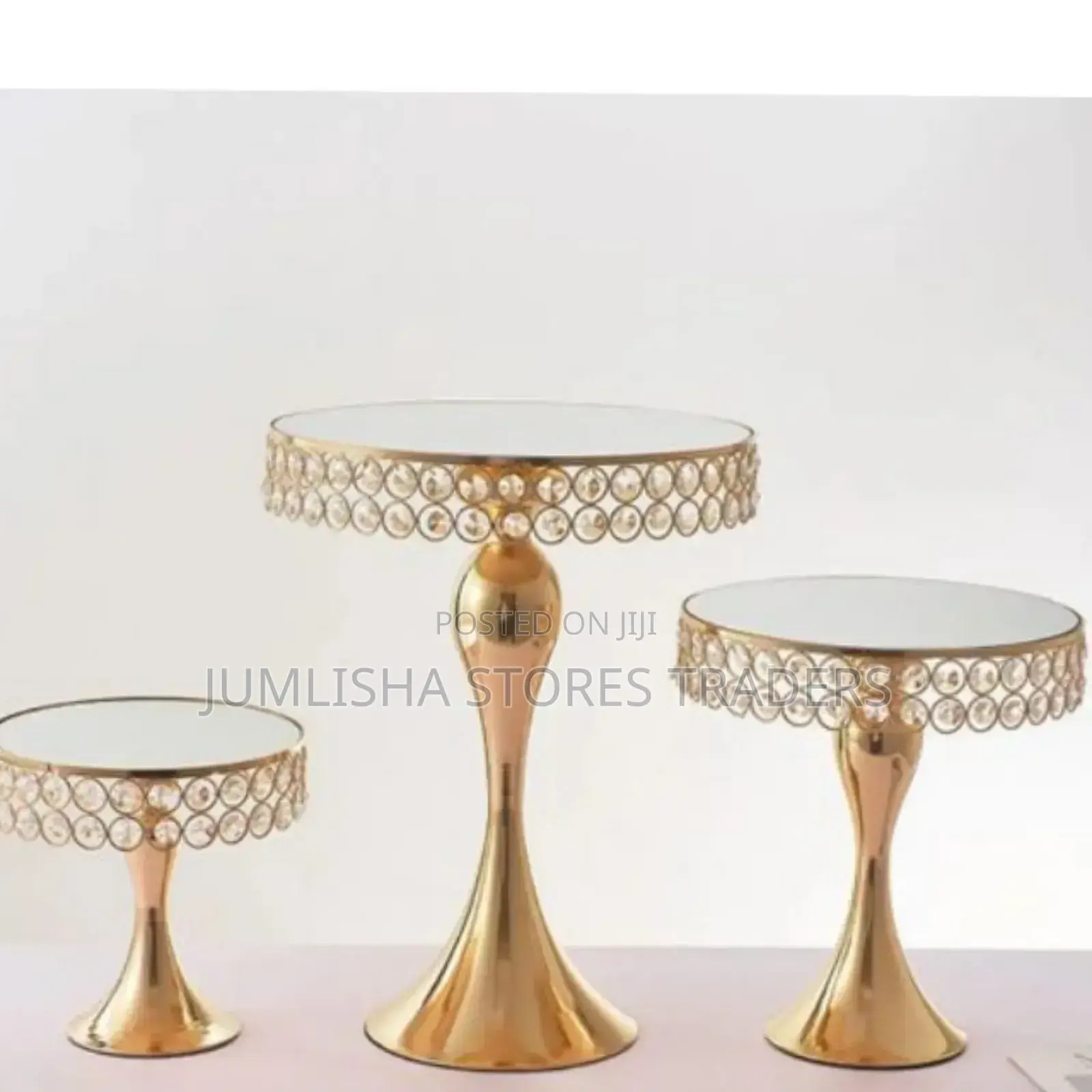 3pcs Crystal Golden Cake Stand Set/Round Wedding Desert Cake