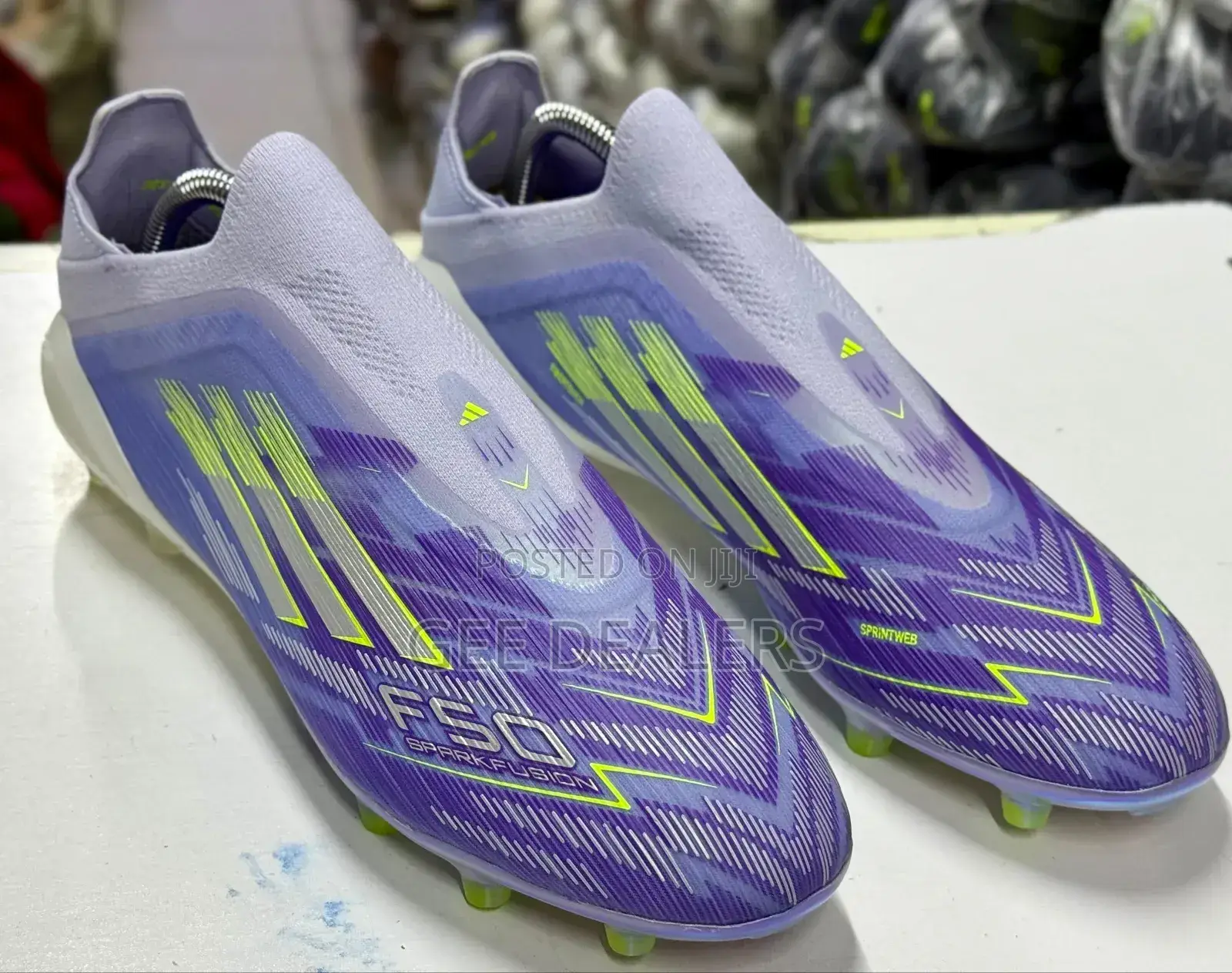 Purple Laceless Football Boots, Adidas F50 Soccer Cleats