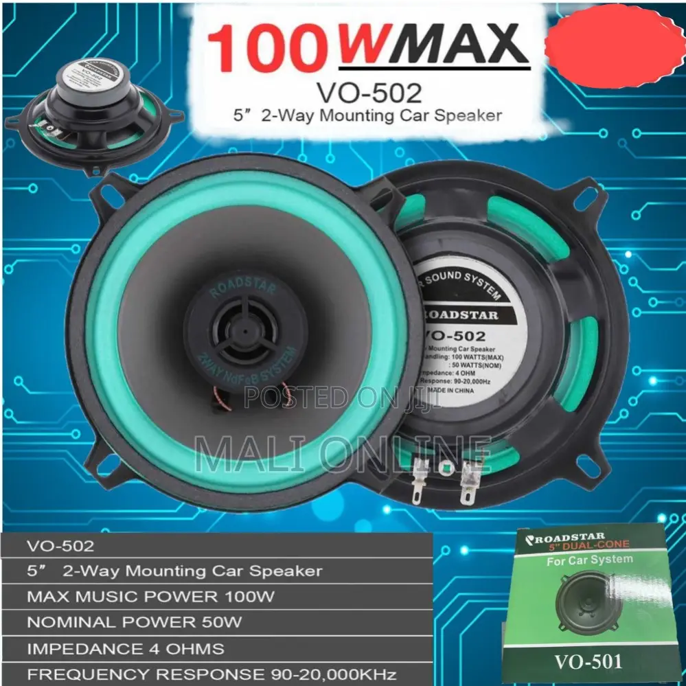 5 Inch 2 Way Car Audio Hifi Coaxial Speakers Roadstar Vo-502 Stereo