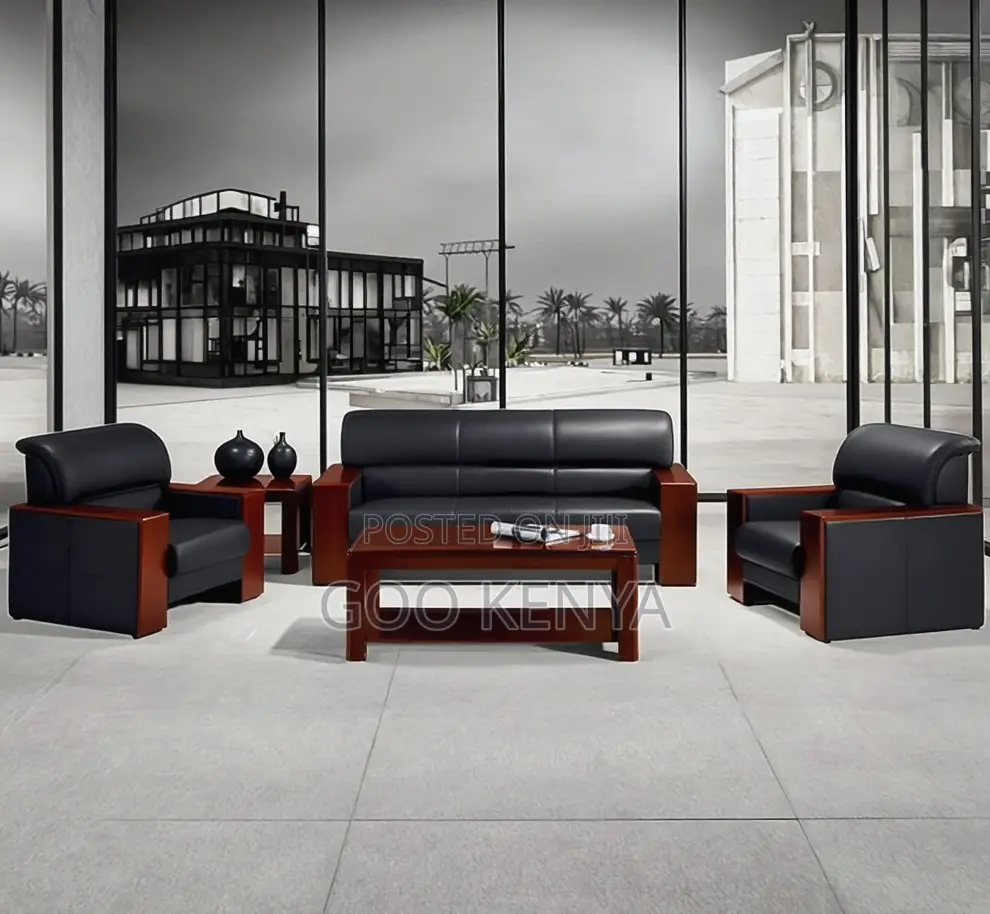 Office Sofa; Executive 5-seater Leather Waiting Area Sofa For Office