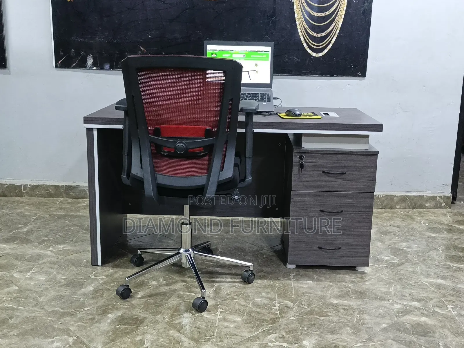 120cm Hime Office Desk With Side Cabinet Cable Port