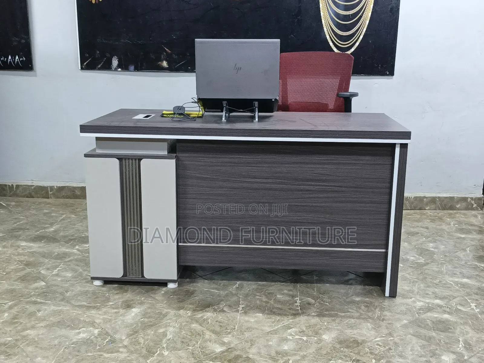 120cm Hime Office Desk With Side Cabinet Cable Port