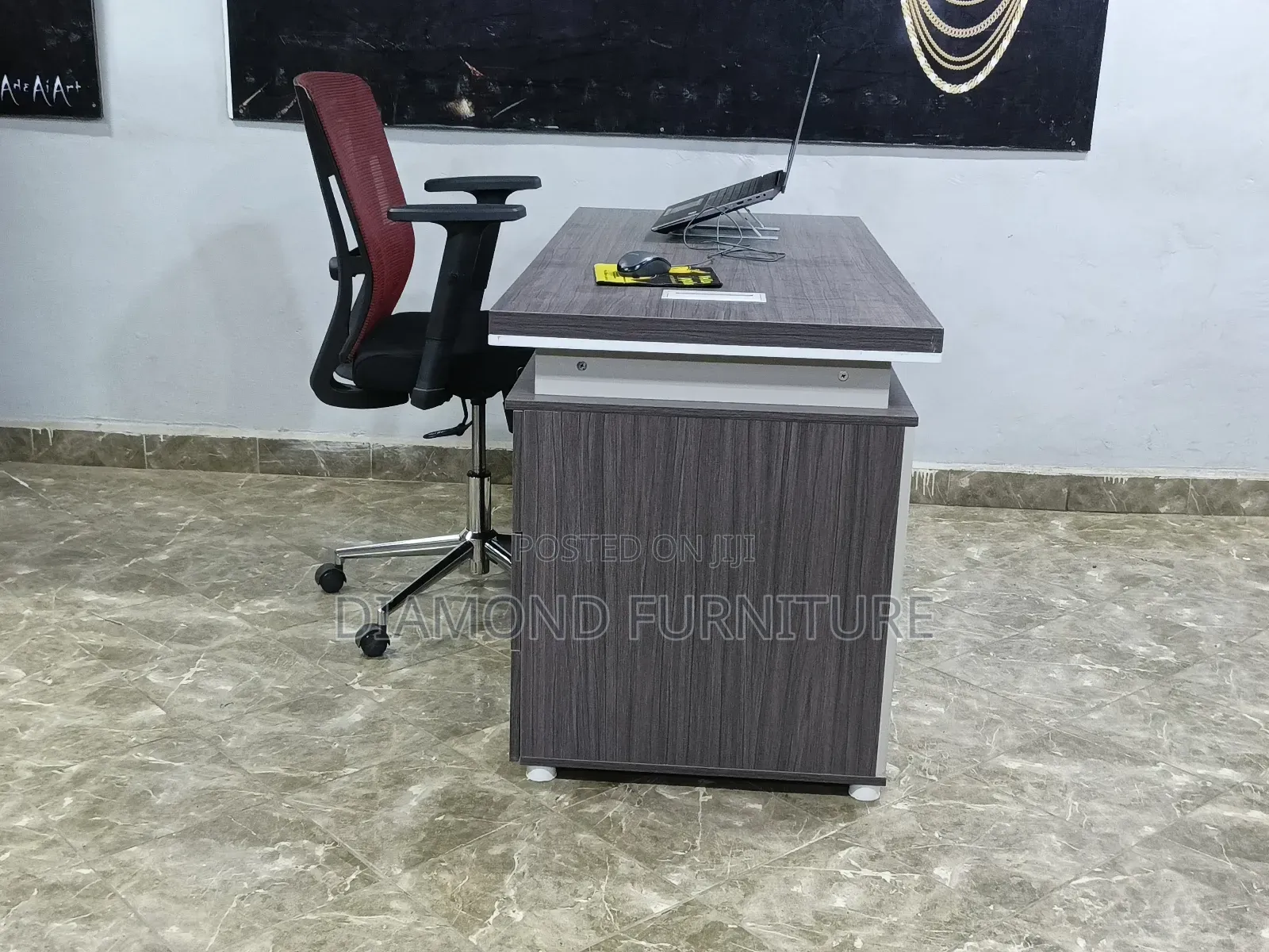 120cm Hime Office Desk With Side Cabinet Cable Port