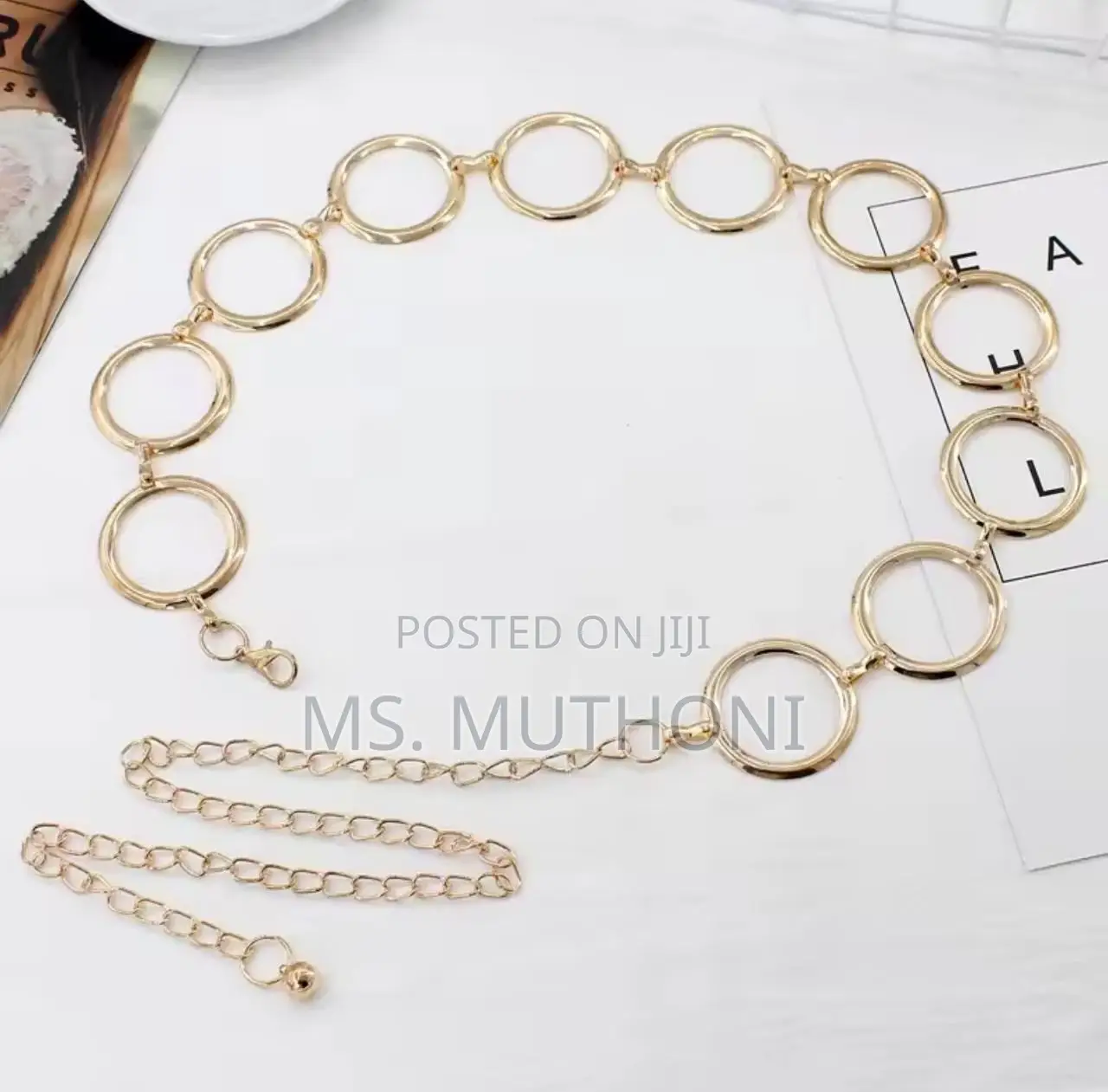 Women's Gold-Colored Circle Link Metal Waist Chain Belt