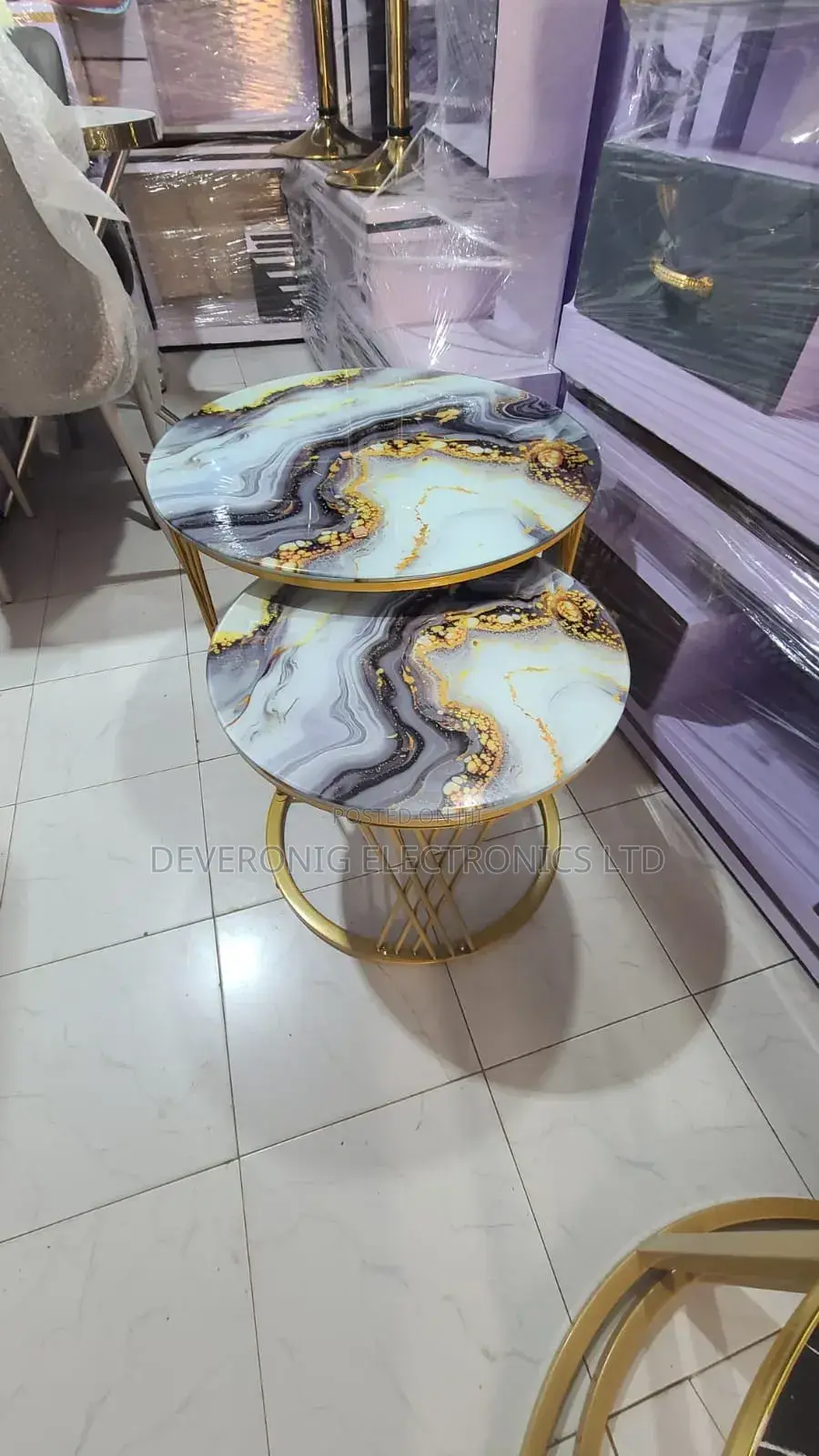 Modern Luxury 2in1 Marble Effect Nesting Tables