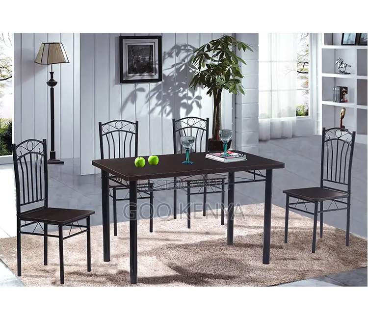 Home Dining Set; 4‐Seater Metal Frame Dining Table With Wooden Top