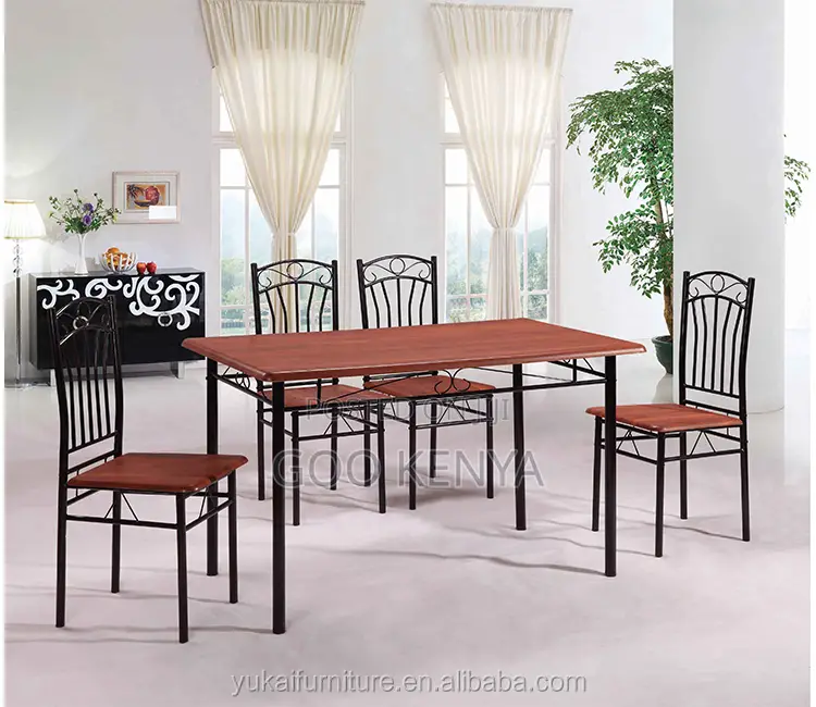 Home Dining Set; 4‐Seater Metal Frame Dining Table With Wooden Top