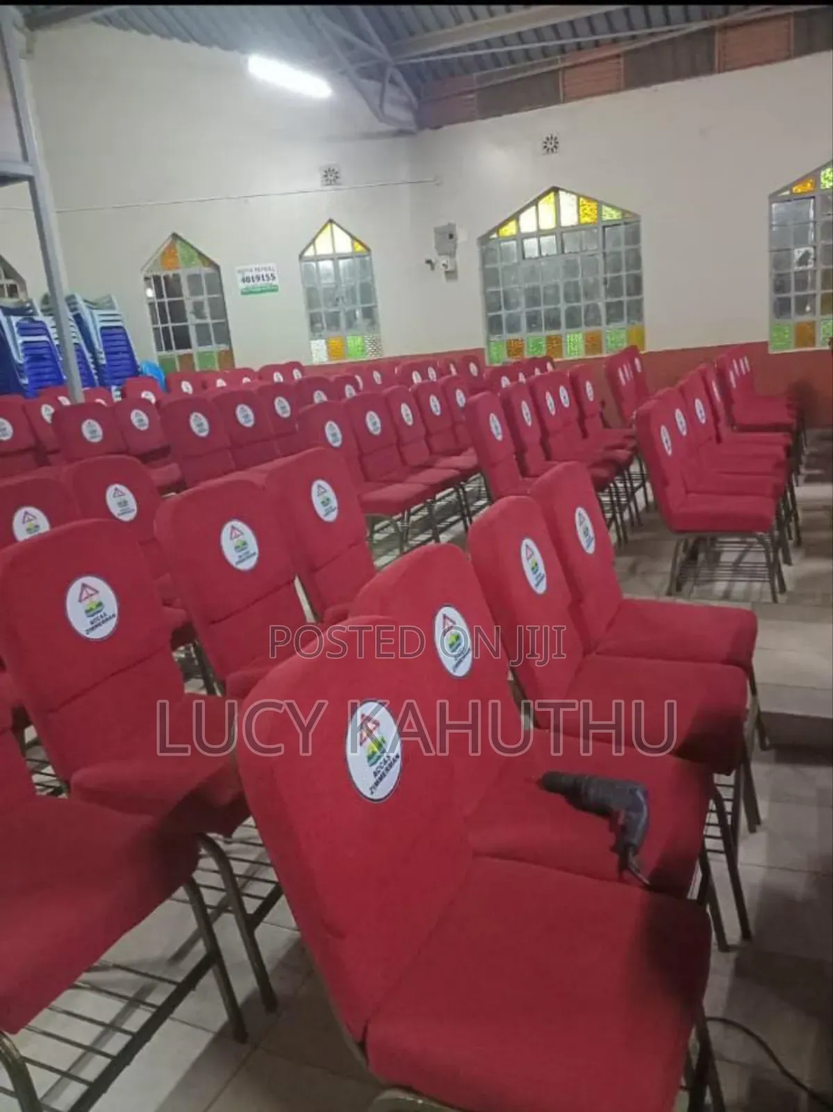 Log Red Church Chairs With Power Coating Finish