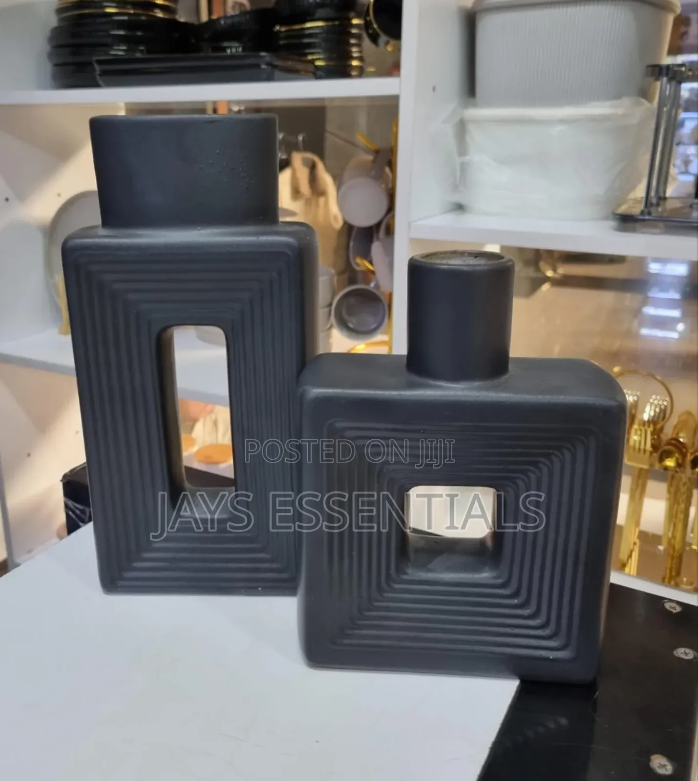 2pc Square Ceramic Vases Set