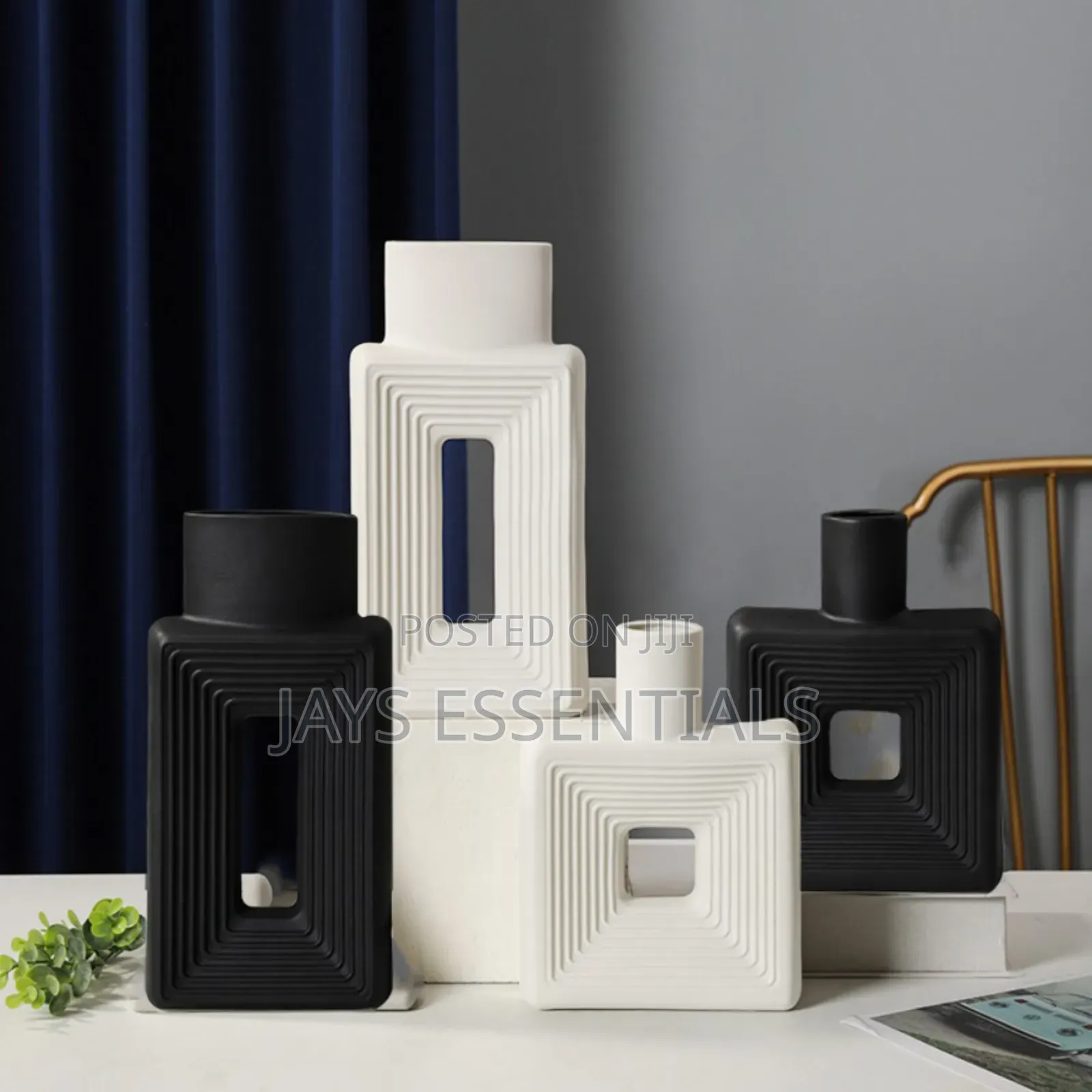 2pc Square Ceramic Vases Set