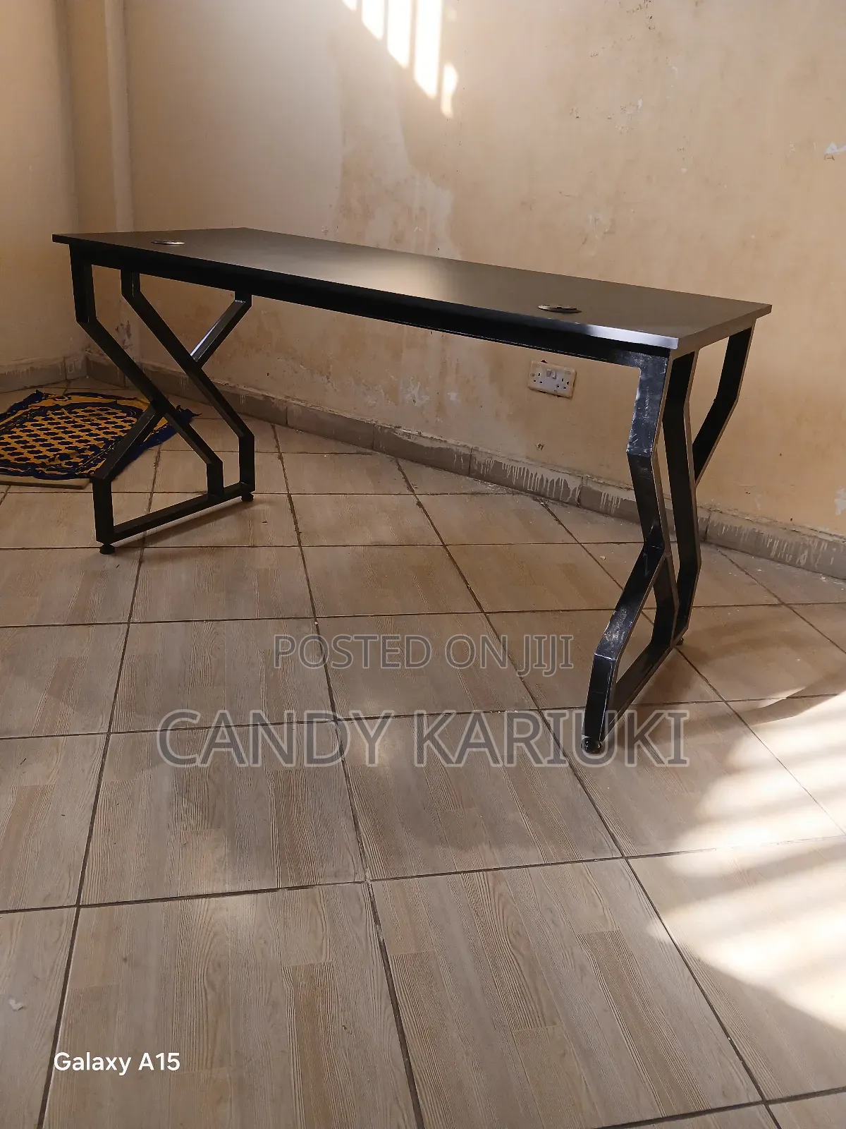 1.4m Black Office Desk With Metallic Frame