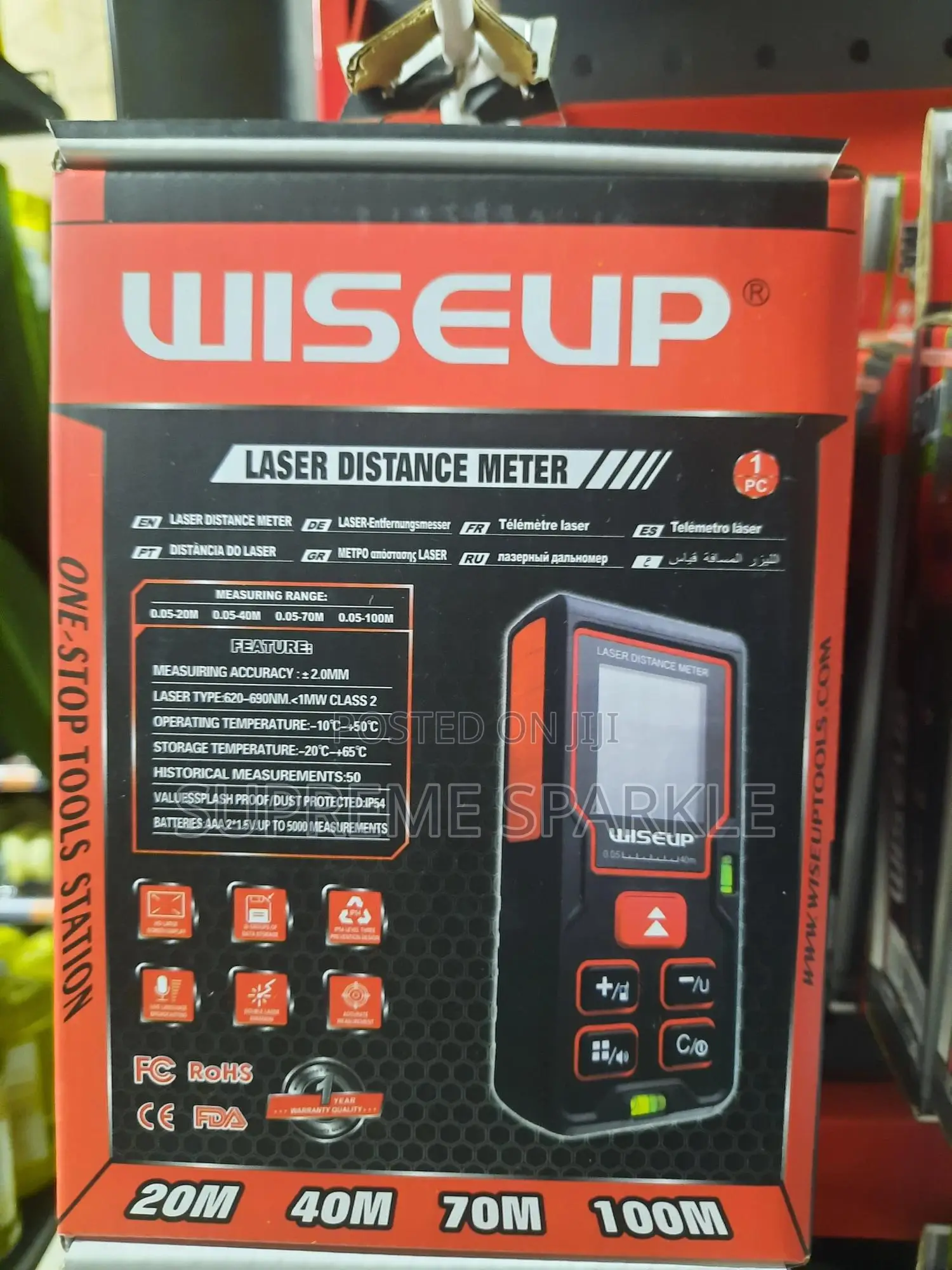 Laser Distance Meter.70m Wiseup Digital Measurement Tool, Ip54