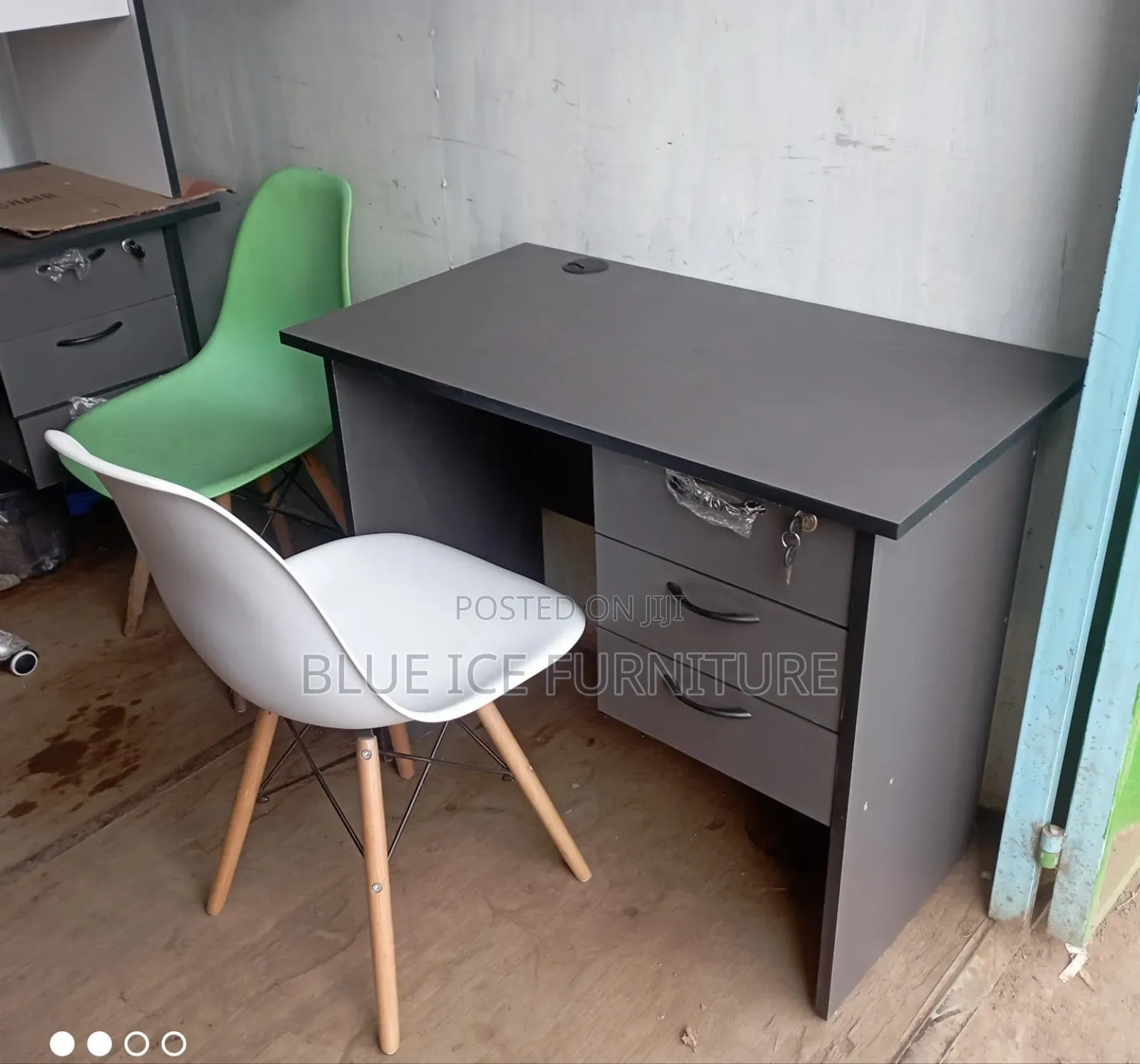 Grey Office Desk With White Eames Chair