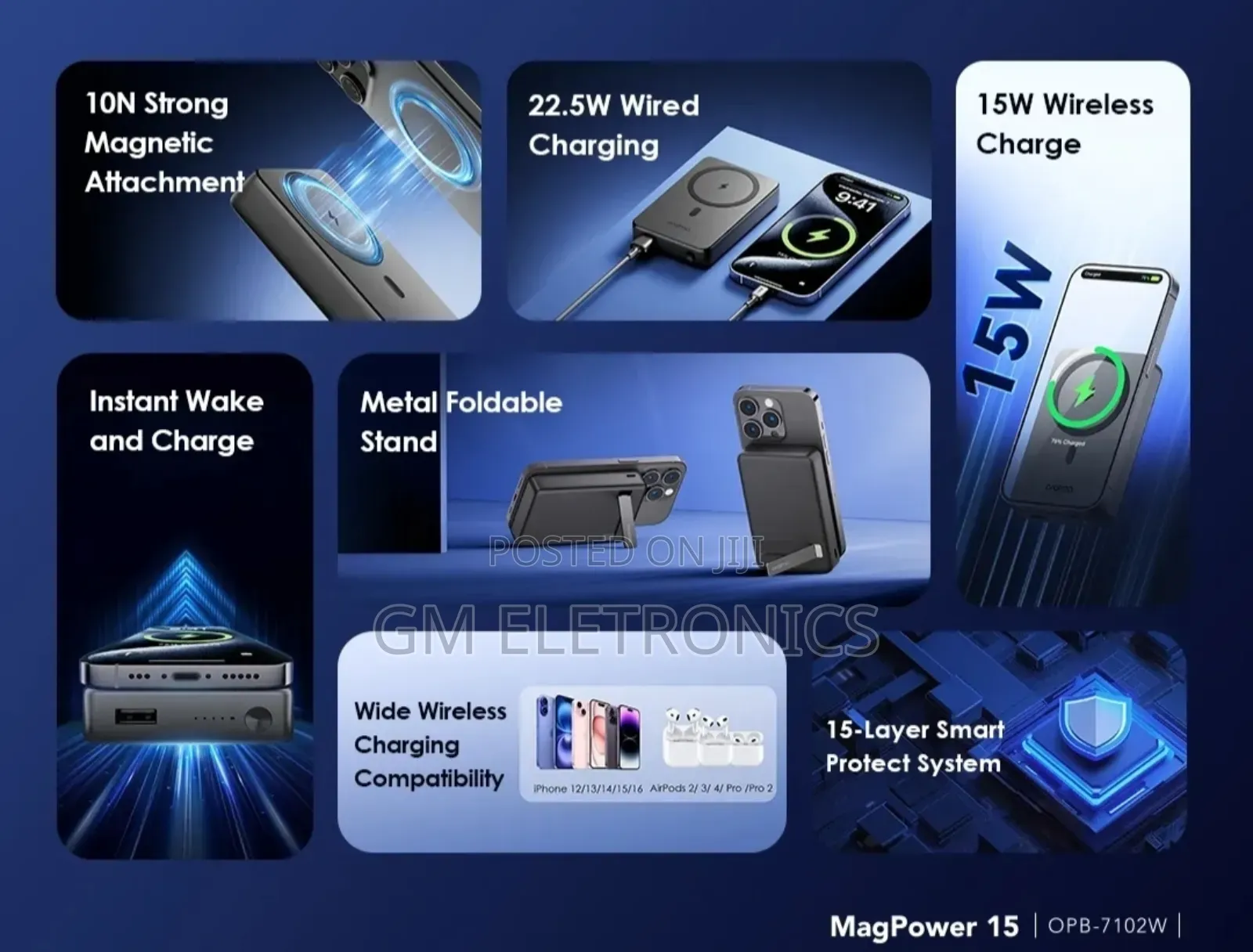 10000mah Wireless and Wired Magnetic Powerbank With Foldable Stand.