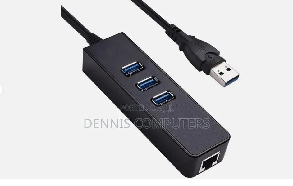 3-Port Usb 3.0 Hub With Gigabit Ethernet Adapter 0.15m Black
