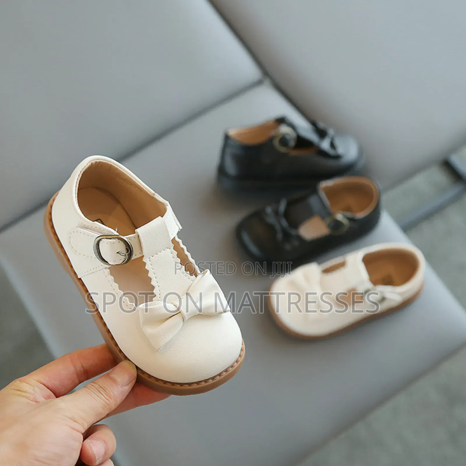 Demure! Girls' Shoes Sizes 21-30. Cream & Black. Delivery Available.