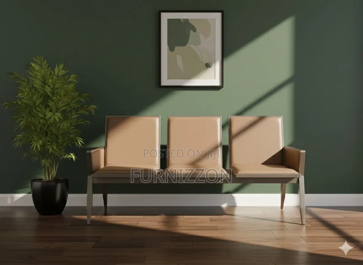 Brown Pu 3 Seater Reception Chair