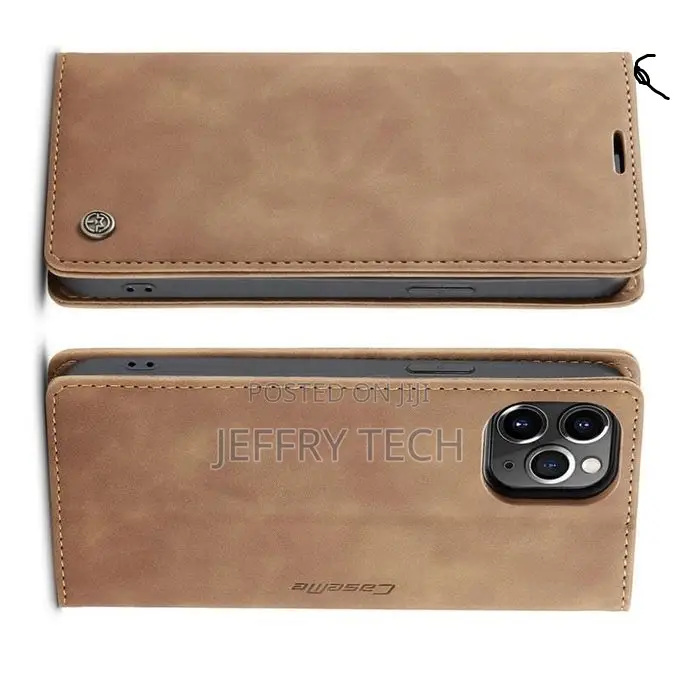 Simik Caseme Brown Leather Wallet Flip Case for iPhone 12 Pro