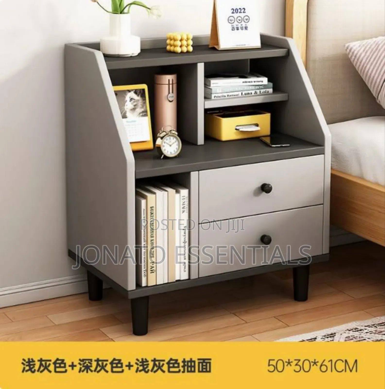Modern Bedside Table With Drawers Bookshelf Nightstand