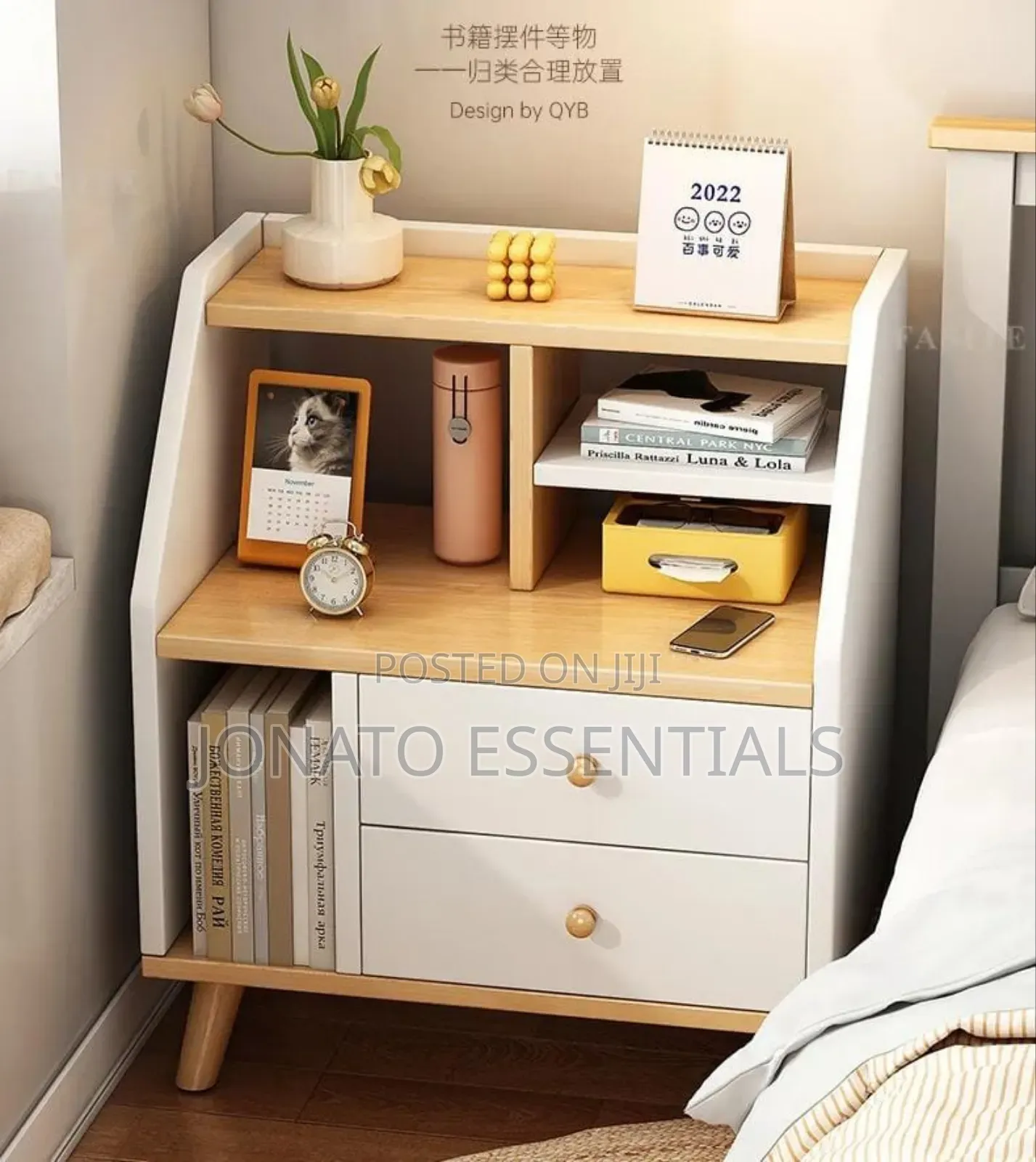 Modern Bedside Table With Drawers Bookshelf Nightstand