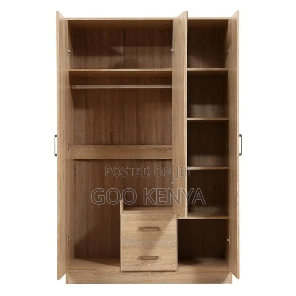 Home Wardrobe; Oak Three Door Wardrobe Closet With Shelves And Drawers