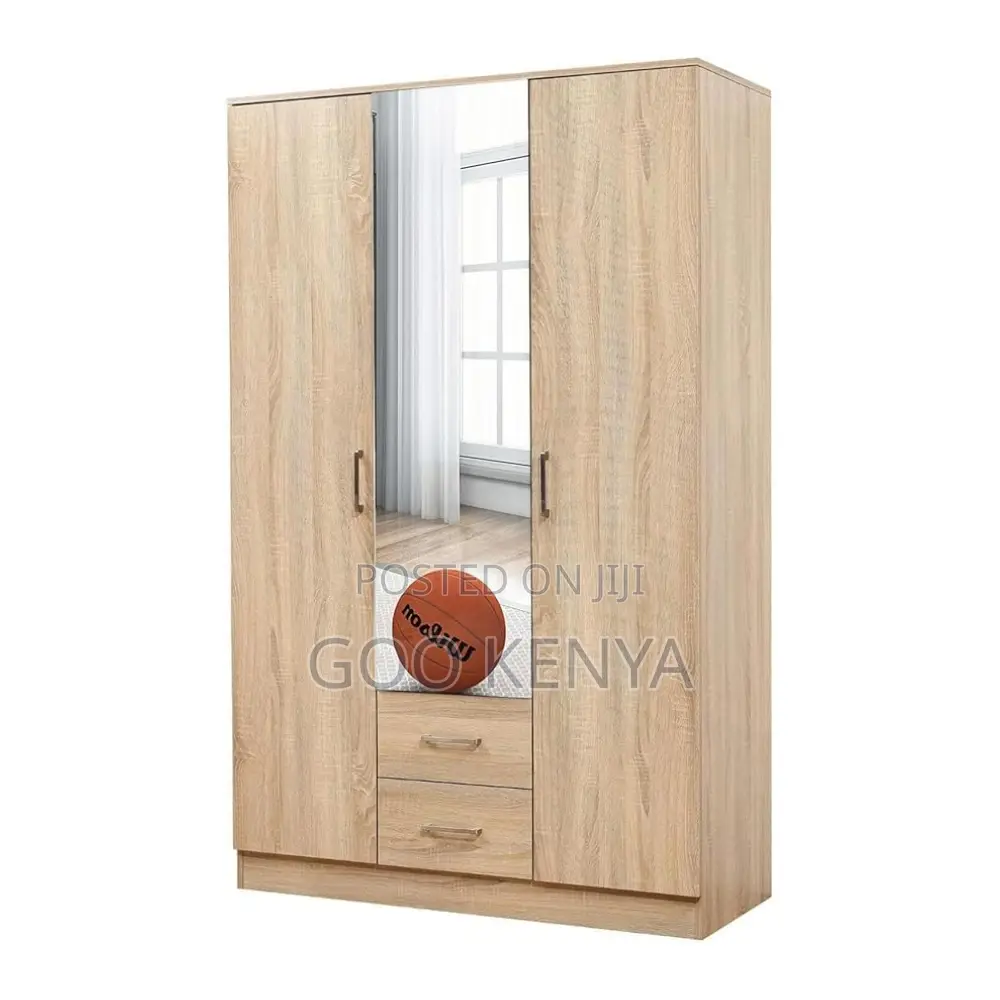 Home Wardrobe; Oak Three Door Wardrobe Closet With Shelves And Drawers