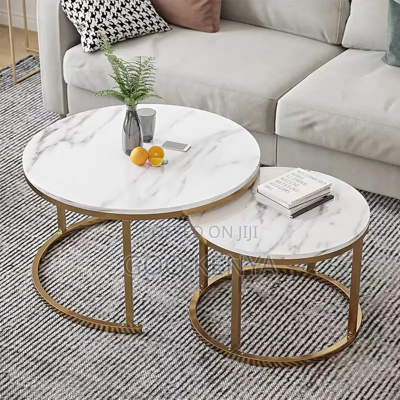 Home Table Set; Round Marble Top 2-piece Table Set For Small Spaces