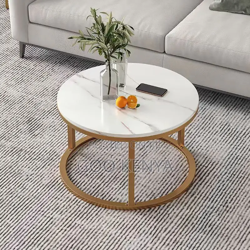 Home Table Set; Round Marble Top 2-piece Table Set For Small Spaces