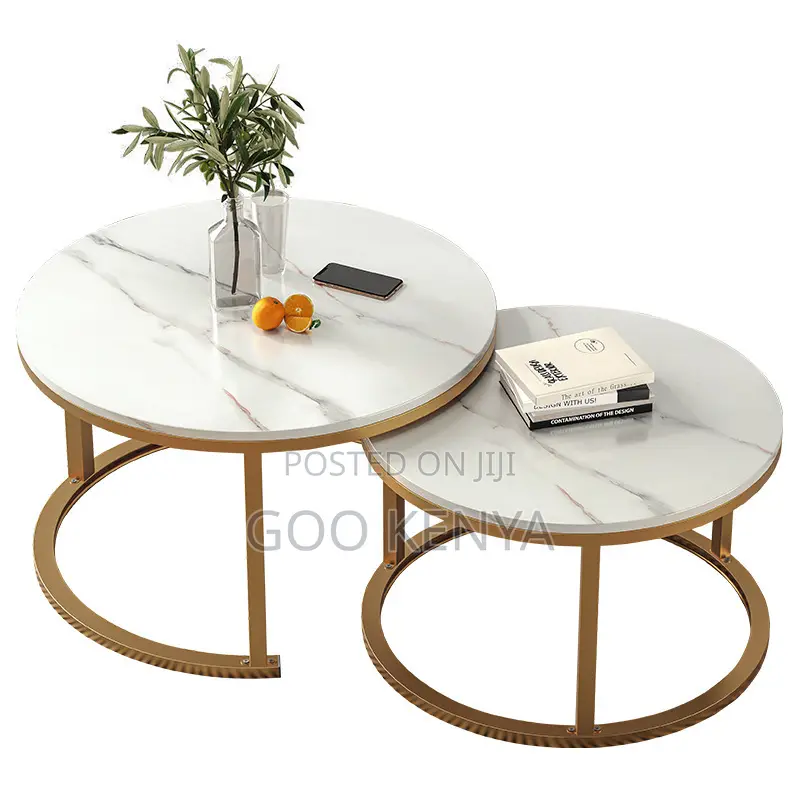 Home Table Set; Round Marble Top 2-piece Table Set For Small Spaces
