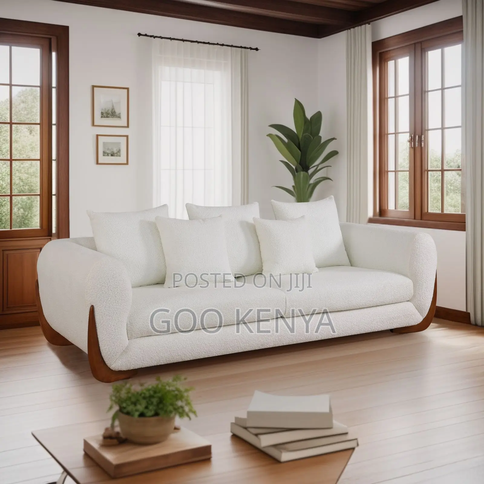 Home Sofa; White Upholstered Sofa Set With Solid Wood Base
