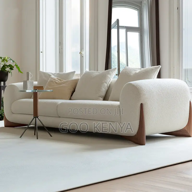 Home Sofa; White Upholstered Sofa Set With Solid Wood Base